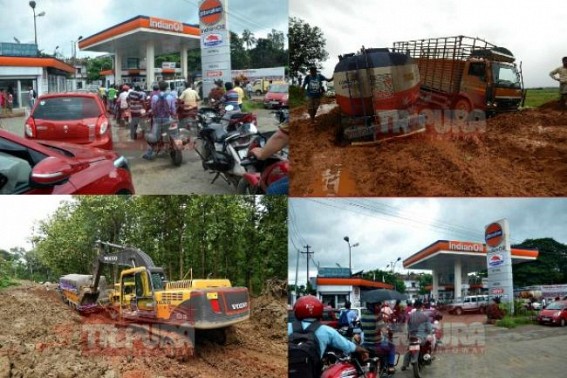 Highway turns mud-filled grave !!! Oil tankers stranded at NH44(8), mudslides have turned the road immovable, petrol crisis expanding its threat in the state, petrol pumps running dry, ministers in slumber